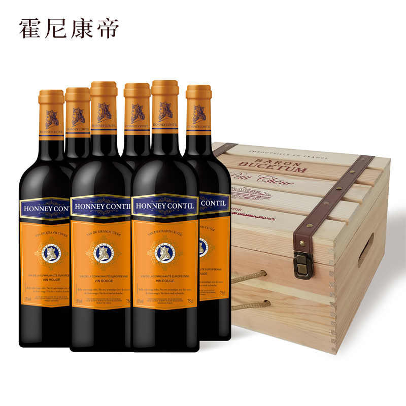 霍尼康帝 精酿干红葡萄酒 红酒 13%vol 750ml/瓶*6支装 礼盒装 